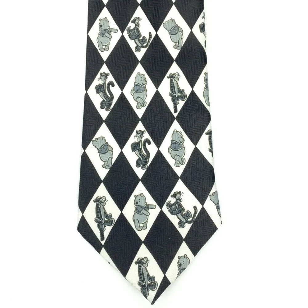 Winnie the Pooh DISNEY Off White & Black POOH & TIGER Polyester Necktie KOREA